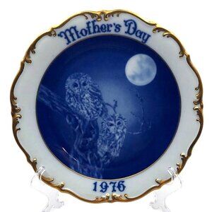 Vintage Dresden Porcelain Mothers Day Plate 1976 Owls Limited Edition Germany